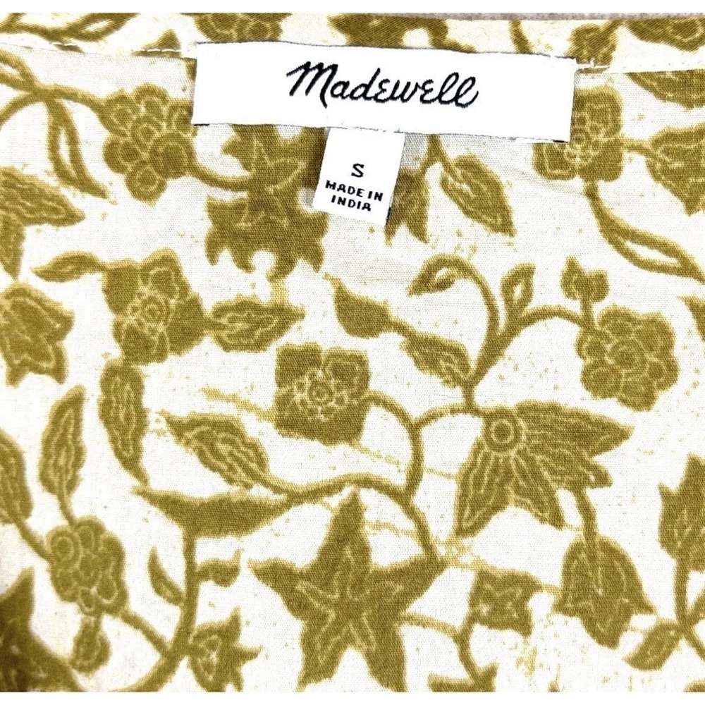 Madewell Batik Vine Floral Blouse Small Puff Sleeve V Neck 100% Cotton Boho - Picture 8 of 11